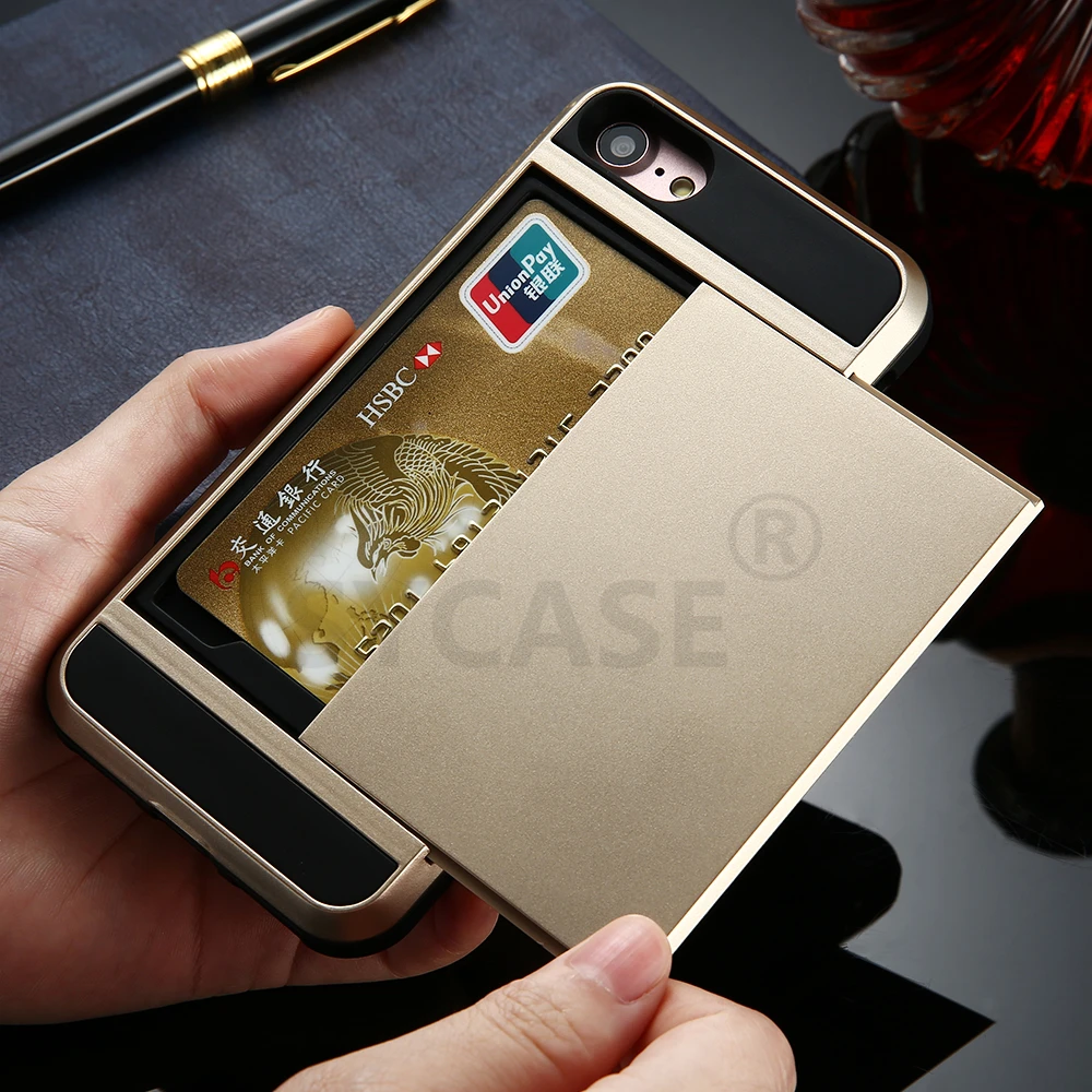SYCASE For Samsung Note 9 8 5 4 3 Hybrid Case Slide Card Slot Holder Soft Silicone Hard Plastic Armor Back Cover case |