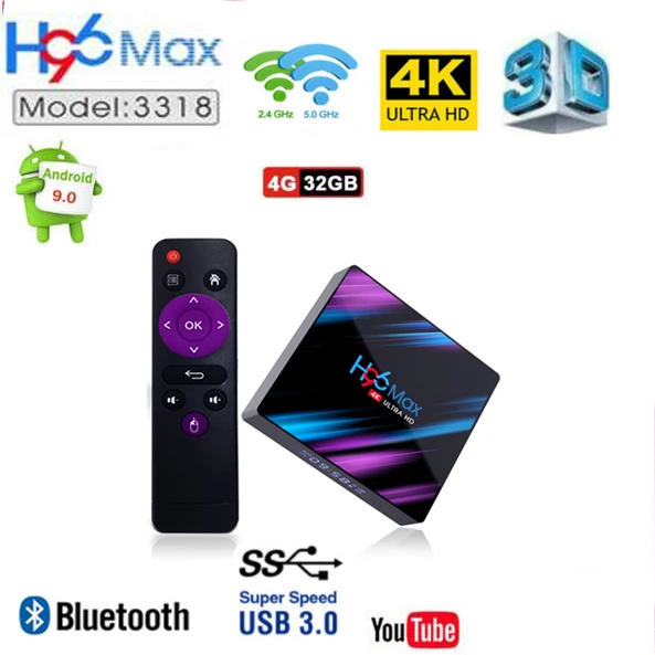 4G 32G H96 MAX 3318 5 шт. ОТТ ТВ приставка Android 9,0 ТВ приставка 4 ГБ 32 ГБ 64 Гб RK3318 1080P 4K двойной Wi-Fi медиаплеер - Цвет: 4G 32G