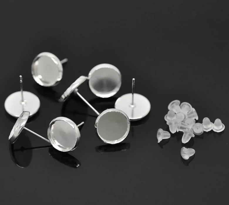 DoreenBeads/2 пары круглых серег серебристого цвета с подвеской в виде кабошона 14x12 мм