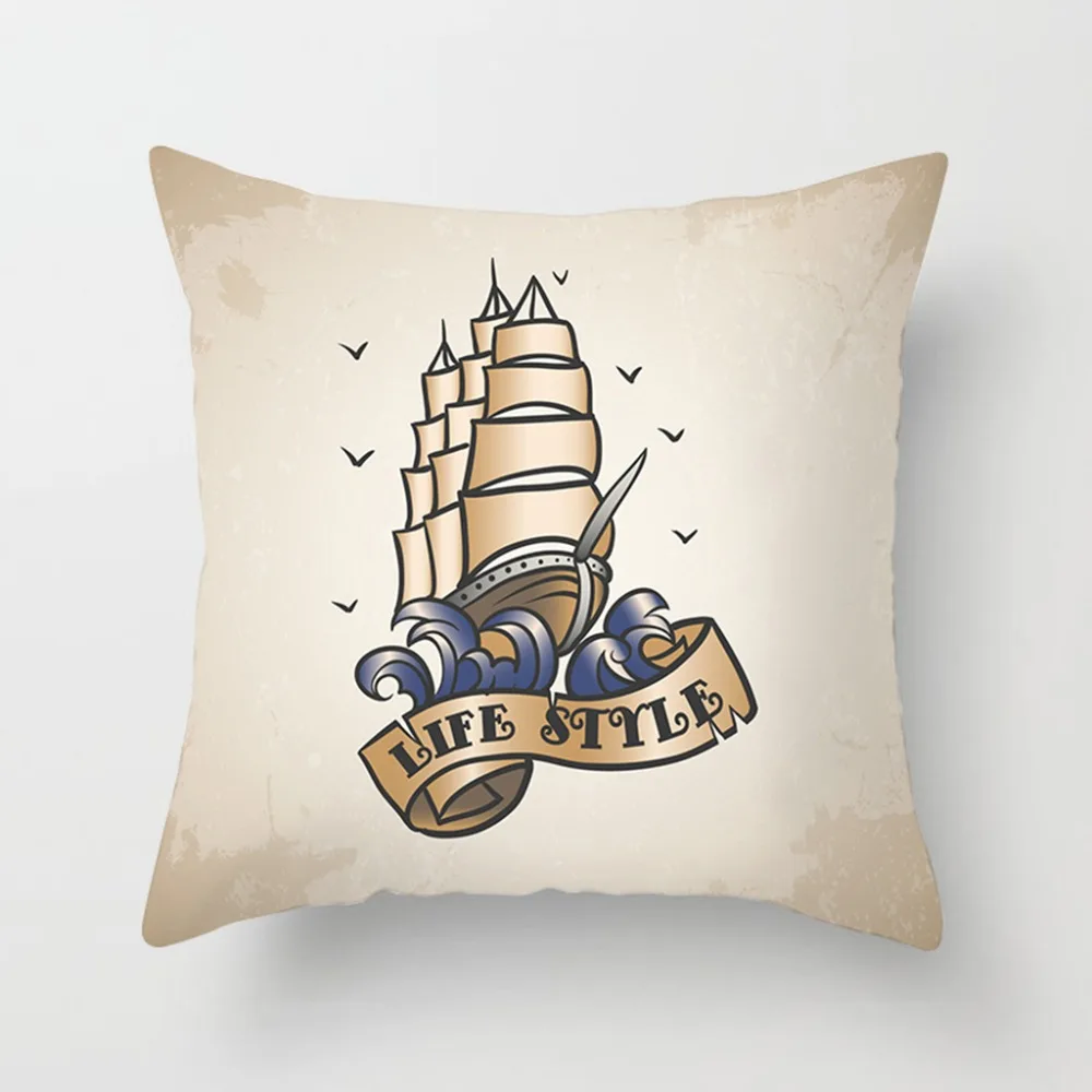Sailing Cushion Cover Cotton Polyester Anchor Printed Throw Pillow Home Decor Chair case for Sofa Decorative | Дом и сад