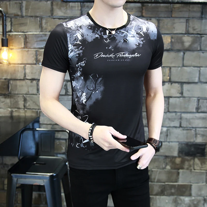 Футболка мужская с принтом круглым вырезом и коротким рукавом | Мужская одежда