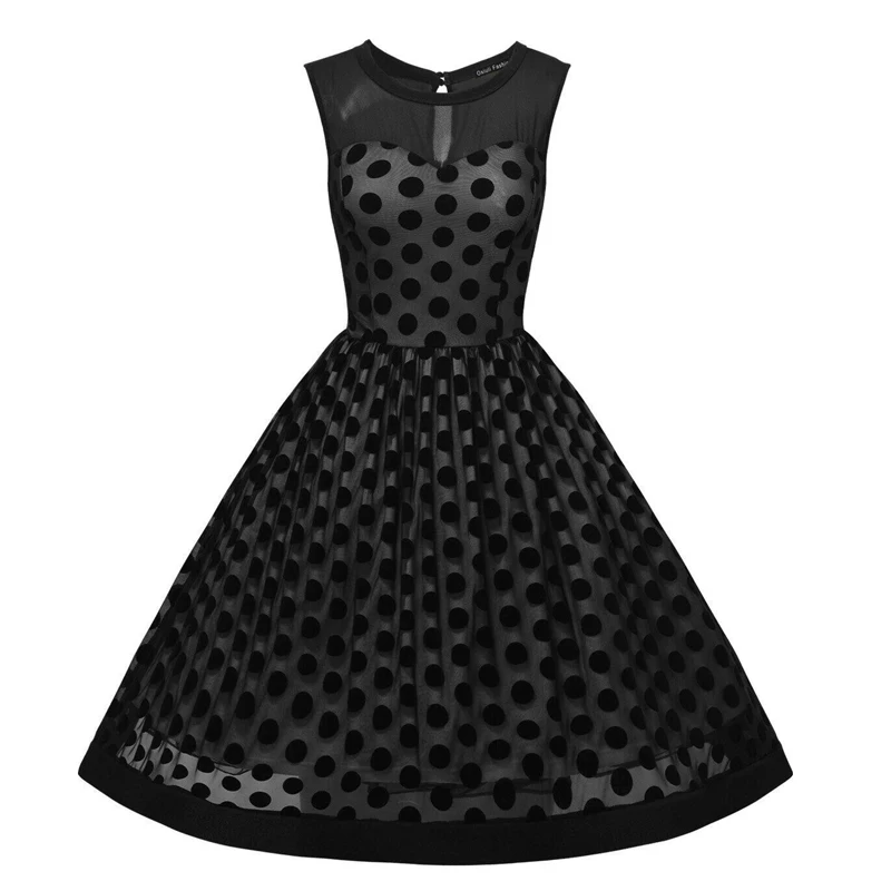 Элегантный Для женщин горошек ретро Стиль Черный Тюль Свадебная вечеринка до