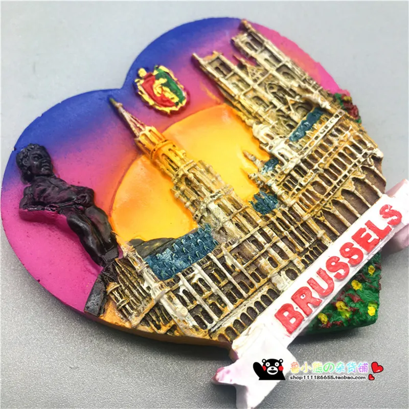 Belgium Tourist Souvenir Fridge Magnets Grand-Place Brussels Church Manneken Pis Hand-made Resin Refrigerator Magnetic Sticker | Дом и сад