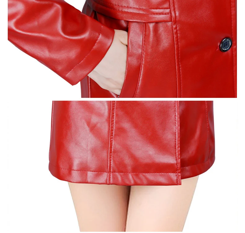 Блузон Cuir Femme Длинные Куртки из искусственной кожи Черный Красный приталенное кожаное пальто осень зима женские кожаные куртки верхняя одежда