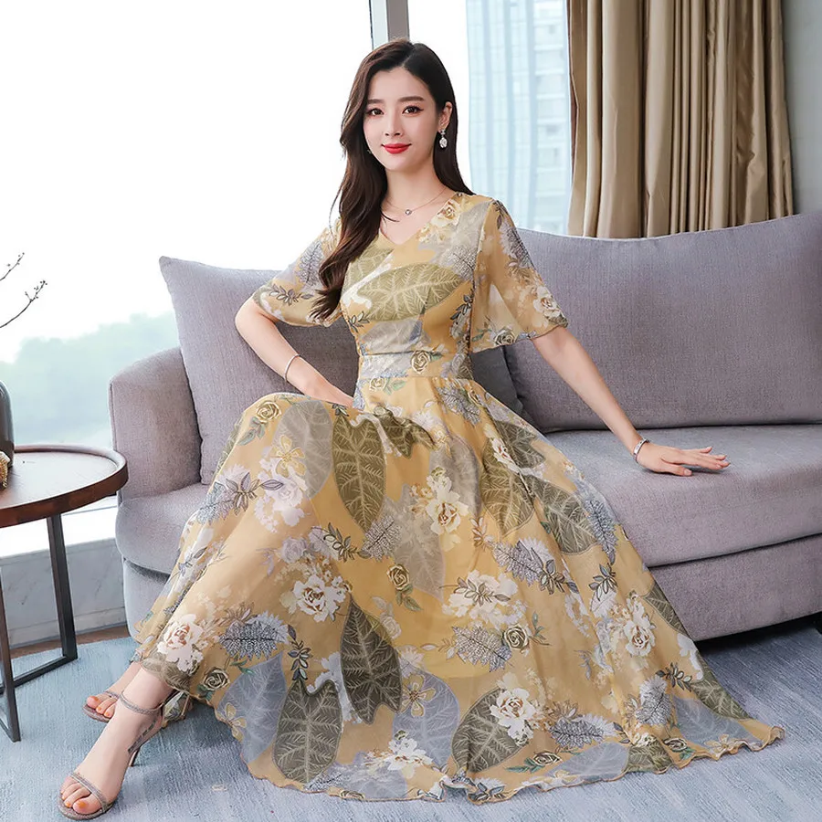 Летний Новый шифоновый Макси сарафан Boho с цветочным принтом 2020 винтажный 3XL