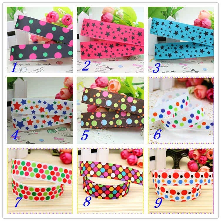 

7/8'' Free Shipping Star Polka Dots Printed Grosgrain Ribbon Material Headwear Party Decoration Diy Sewing Craft 22mm S375