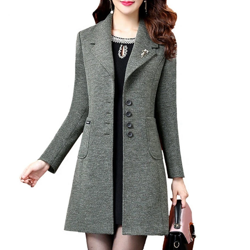 Женское шерстяное пальто зимнее Элегантное Длинное Полушерстяное Тренч для