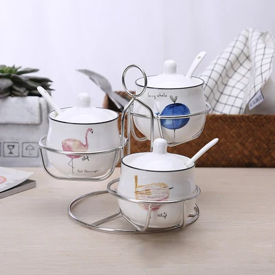 Фламинго солнце цветок утренняя тема сахарница домашняя кухня Ceramica для соли и специй горшок банки ложки - Цвет: Design 9