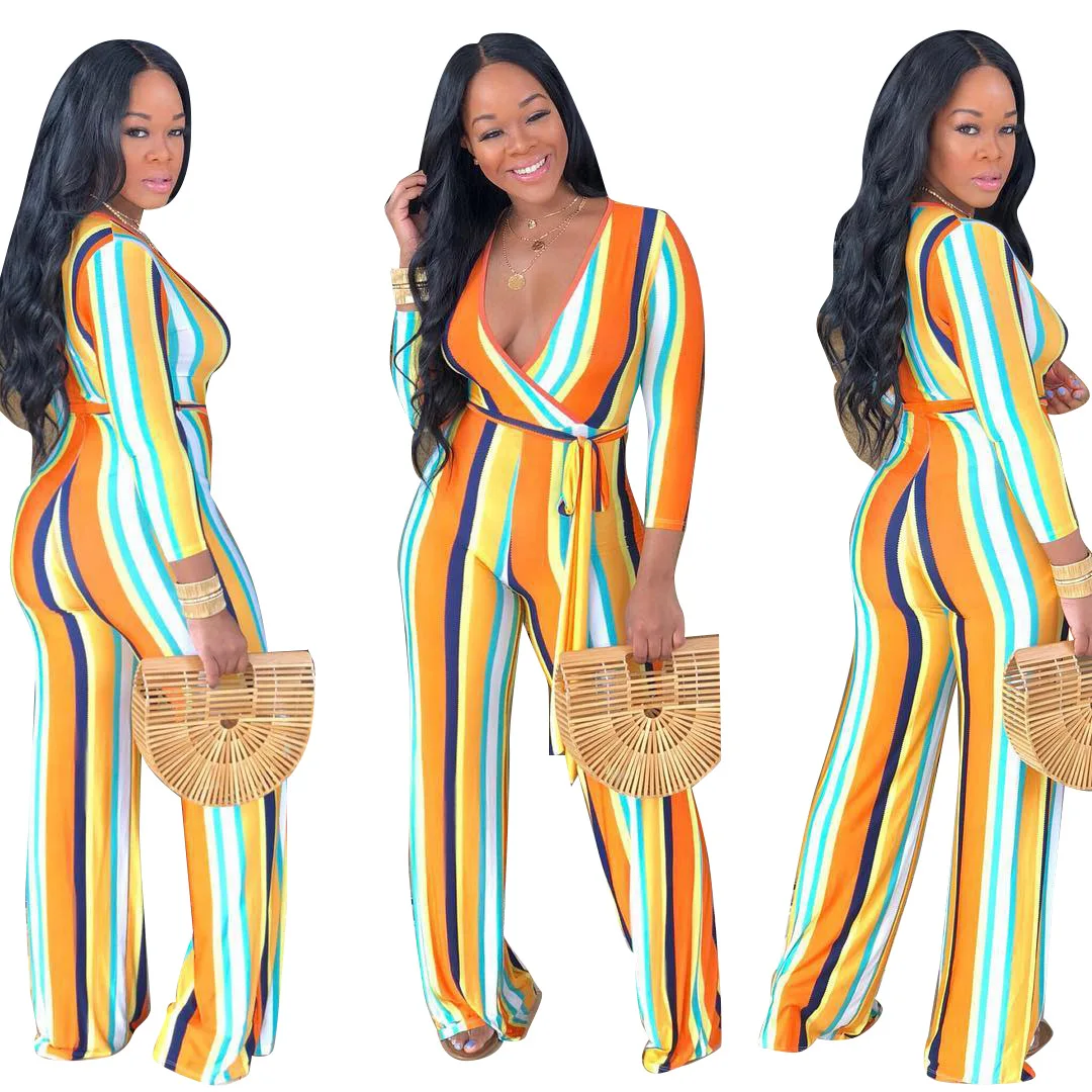 Loose Casual V neck Romper Jumpsuits for Women 2018 Long Sleeve Lace up Playsuit Wide Leg One Piece Oversized Outerwear | Женская одежда