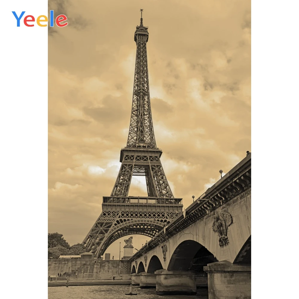 Yeele Эйфелева башня мост желтые облака париж праздник фотографии фоны