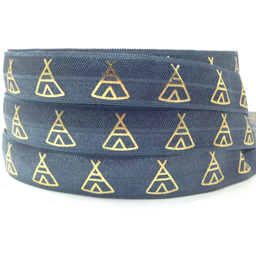 5 ярдов 16 мм Золотой принт Tepee темно синий складные эластичные ленты DIY повязка для