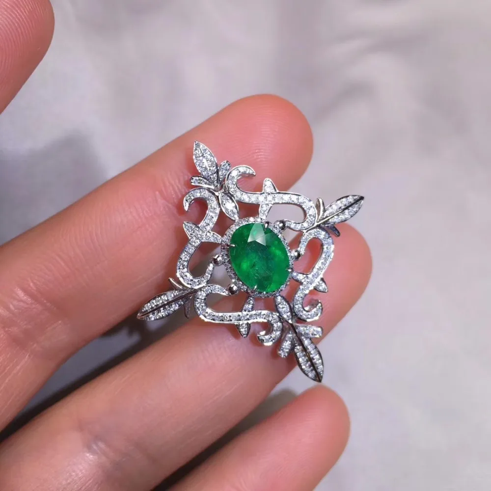 AIGS Fine Jewelry сертификат реальная 18-каратного белого золота AU750 натуральный зеленый изумруд 1.61ct подвески из драгоценных камней для милое Женское Ожерелье