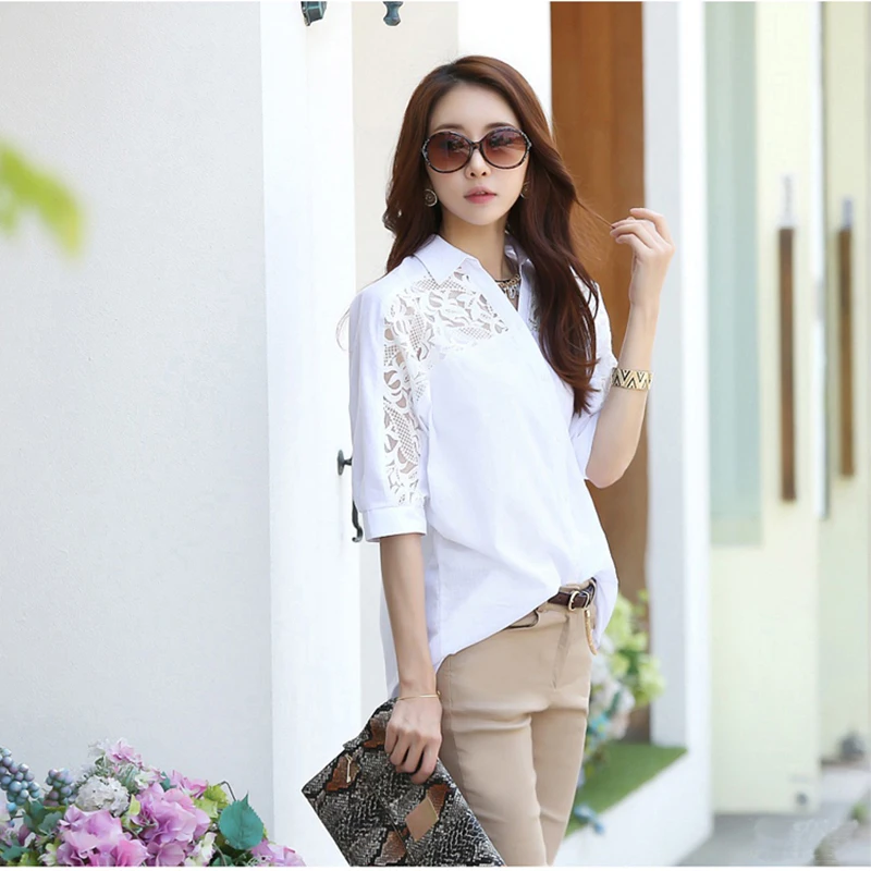 Женская элегантная кружевная блузка летняя белая женская одежда 2019| |