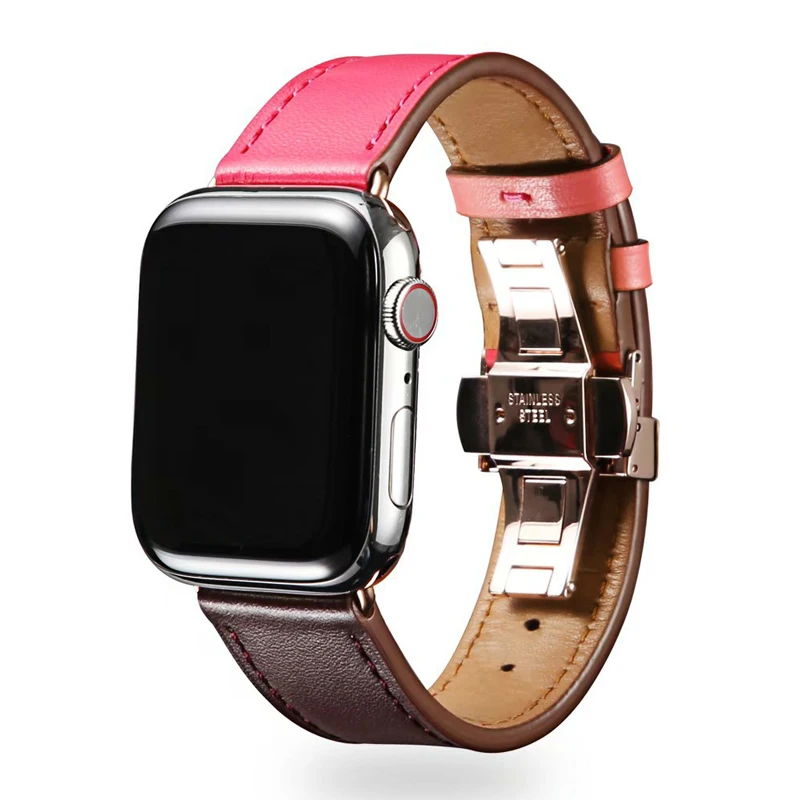 Ремешок из натуральной кожи для apple watch band 4 5 42 мм 38 44 40 браслет с пряжкой бабочкой