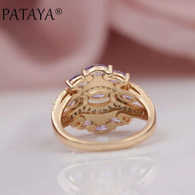 PATAYA, Новое поступление, 585, розовое золото, микро-воск, инкрустация, конский глаз, фиолетовый, натуральный циркон, кольца для женщин, свадьба, вечеринка, Роскошные, хорошее ювелирное изделие