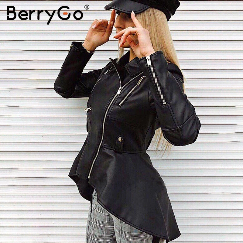 BerryGo искусственная кожа полиуретан куртки пальто женские повседневные на молнии