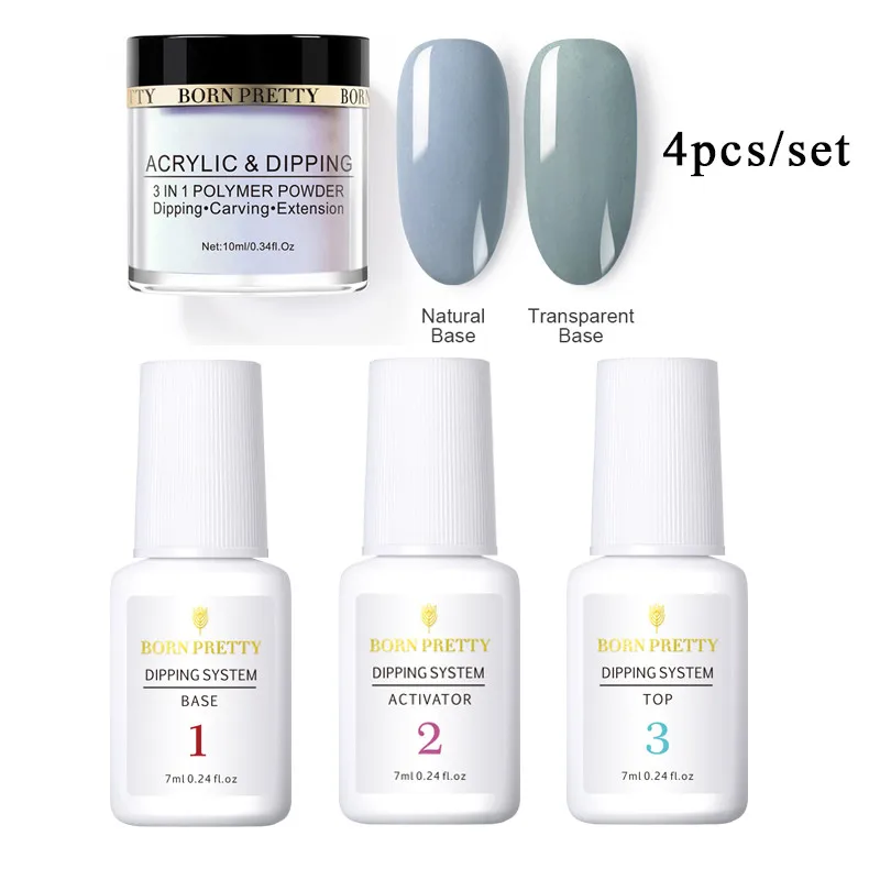 Set 12 BORN PRETTY, 3 в 1, погружающаяся пудра для ногтей, французский блеск для ногтей, набор пудры для ногтей, базовый топ, активатор, набор для украшения ногтей - Цвет: Set 12