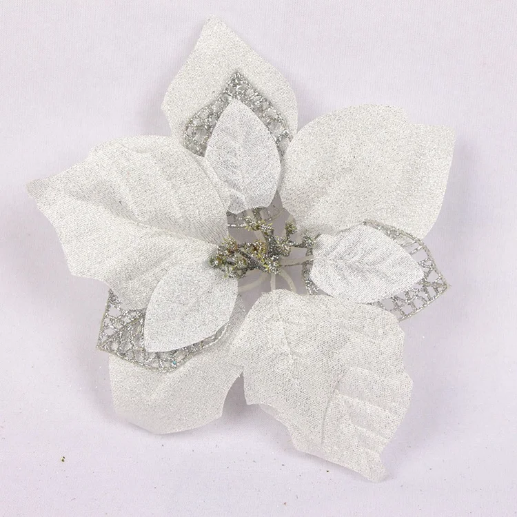 Йориу 5 шт. Poinsettia Рождественские цветы искусственные Искусственные цветы DIY Merry Рождественская елка украшения для рождественской елки вечерние домашний декор - Цвет: Silver