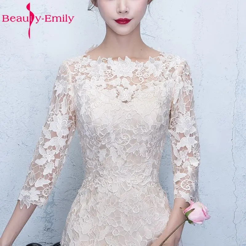 Beauty-Emily белый чай Длина Кружева Вечерние платья 2019 o-образным вырезом три четверти