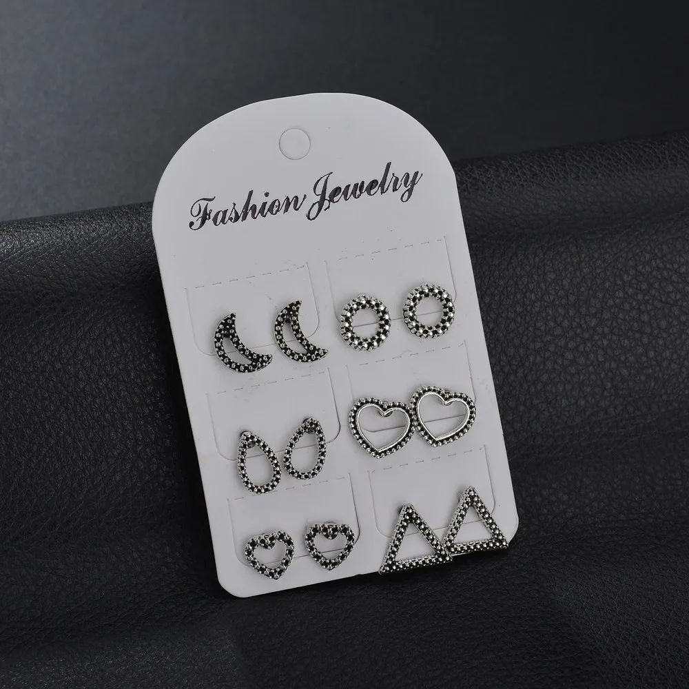 MissCyCy 6 пар Цвет: старое серебро Луна услышать треугольные геометрические серьги