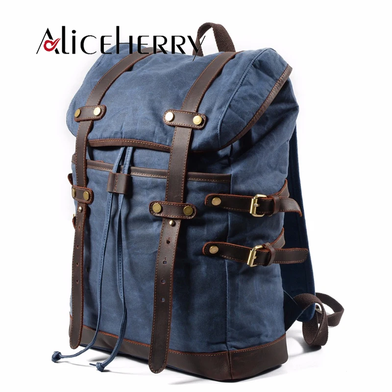 Large Capacity 15.6-17 Inch Canvas Laptop Backpack Unisex Vintage Leather Casual School College Business Bags Travel Daypack