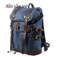 large capacity 15 6 17 inch canvas laptop backpack unisex vintage leather casual school college business bags travel daypack