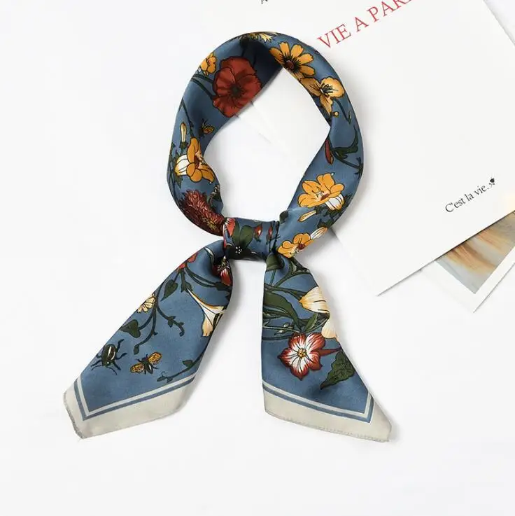 Floral Grey Line Yishine женский элегантный маленький квадратный шарф шарфы из искусственного шелка Леопардовый цветочный узор платок шарфы обертывания офисный шейный платок - Color: Floral Grey Line