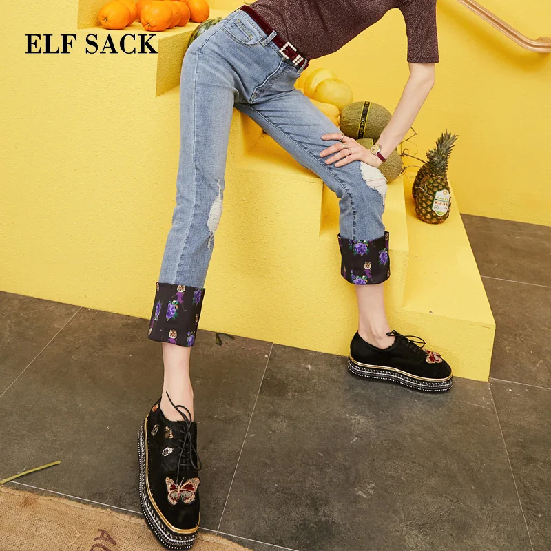 Женские джинсы ELFSACK повседневные Прямые хлопковые брюки в клетку винтажные до