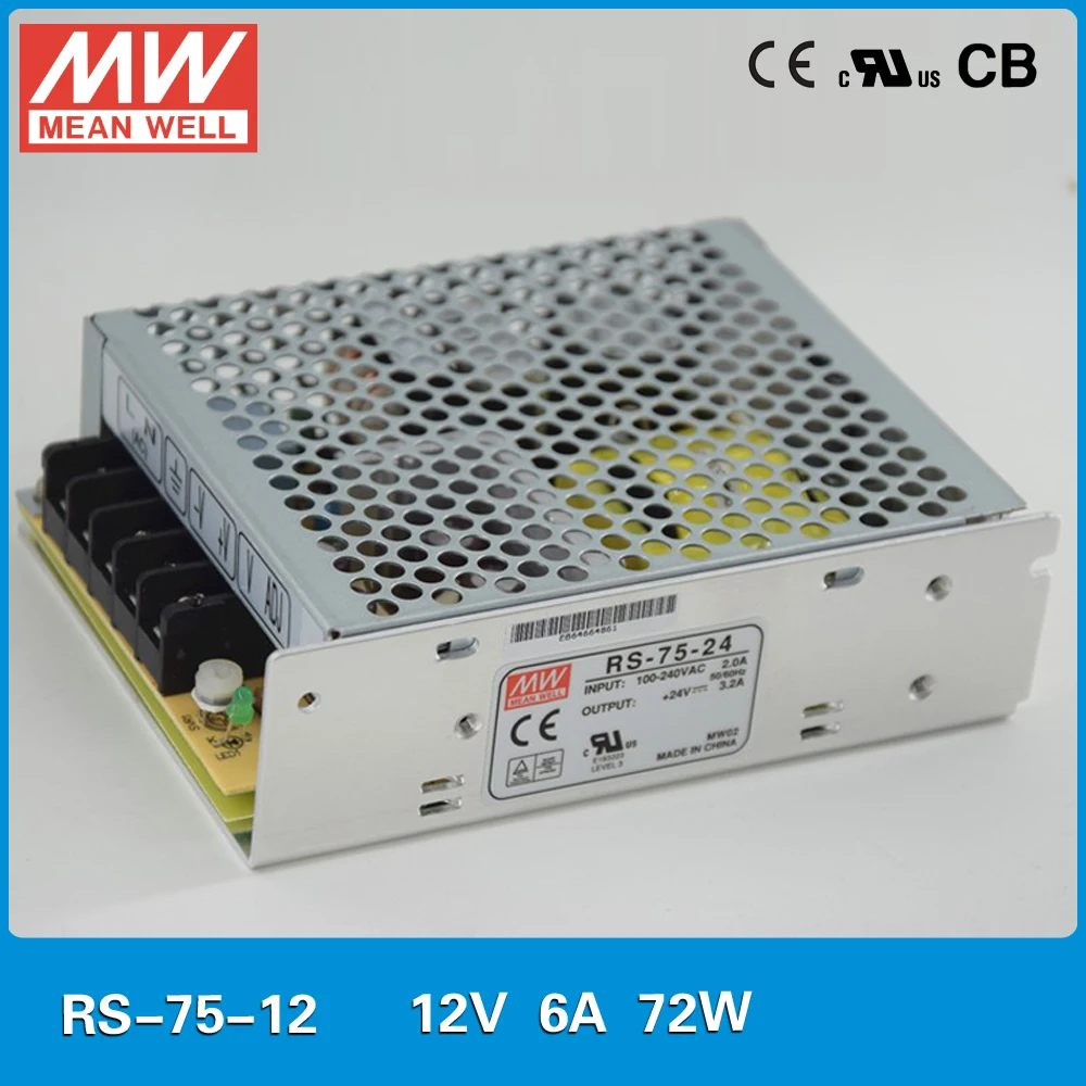 Оригинальный импульсный источник питания MEAN WELL RS 75 12 72 Вт 6A В серия G3 UL TUV CB EMC CE