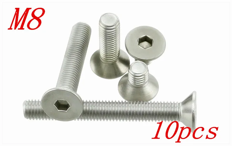 

10pcs/Lot Free Shipping M8*10/12/14/16/18/20/22/25/30/35/40-70mm Stainless Steel Flat Head Drive Hexagon Socket Cap Screw Bolt