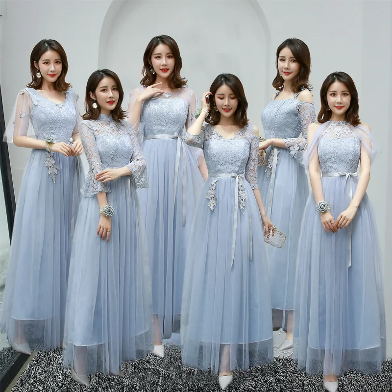 Серые короткие платья подружки невесты кружевные вечерние из тюля с круглым