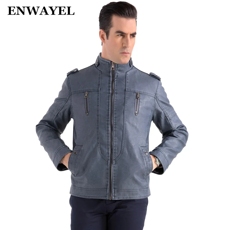 ENWAYEL/осенне зимняя куртка из искусственной кожи для мужчин Повседневная с