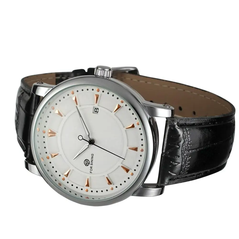 Часы FORSINING белые классические с тремя стрелками без номера календарем и ремешком