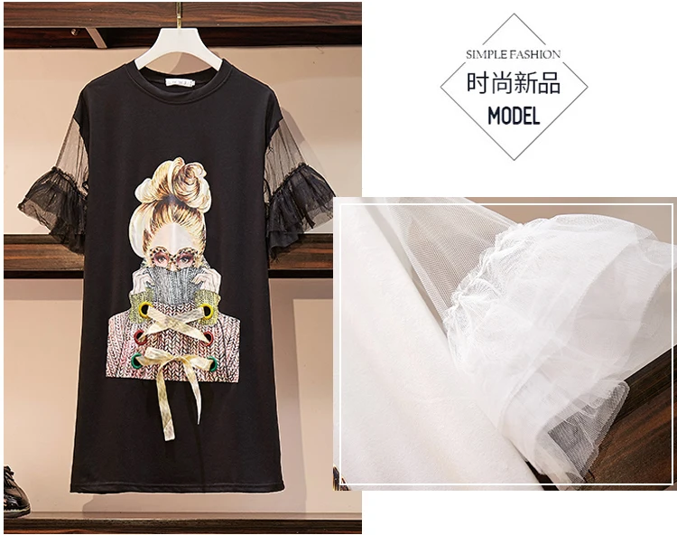 SHTONGHUA/большие размеры, S-4XL, размер, женская футболка, платье, модные очки, лоскутный принт, платья с рукавами-бабочками для девочек