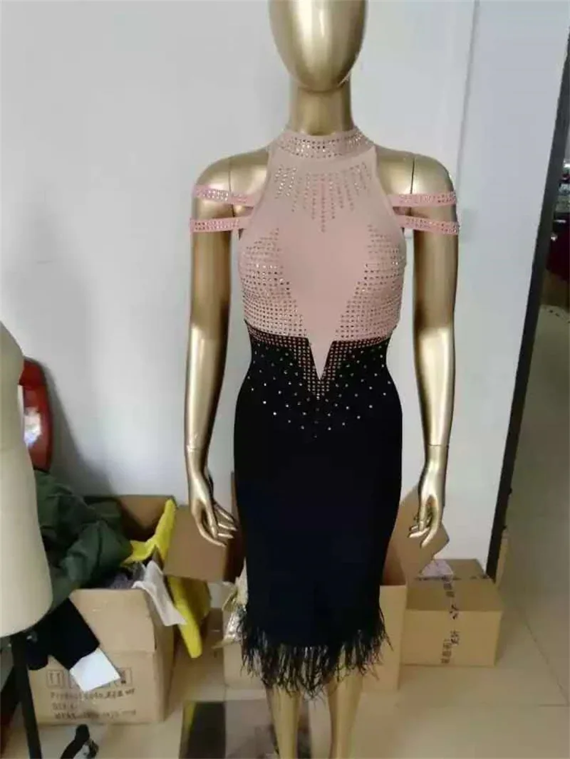 Lege Babe новое платье с бисером Vestidos блестящее сексуальное платье с открытыми плечами без рукавов с перьями для выпускного вечера вечерние Бандажное Платье женское облегающее