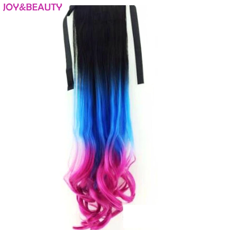 

JOY&BEAUTY Hair Sythetic Long Wavy Tie Up ponytail clip in Hair Extension Ombre Three-Colour High Temperature Fiber 24 Inch