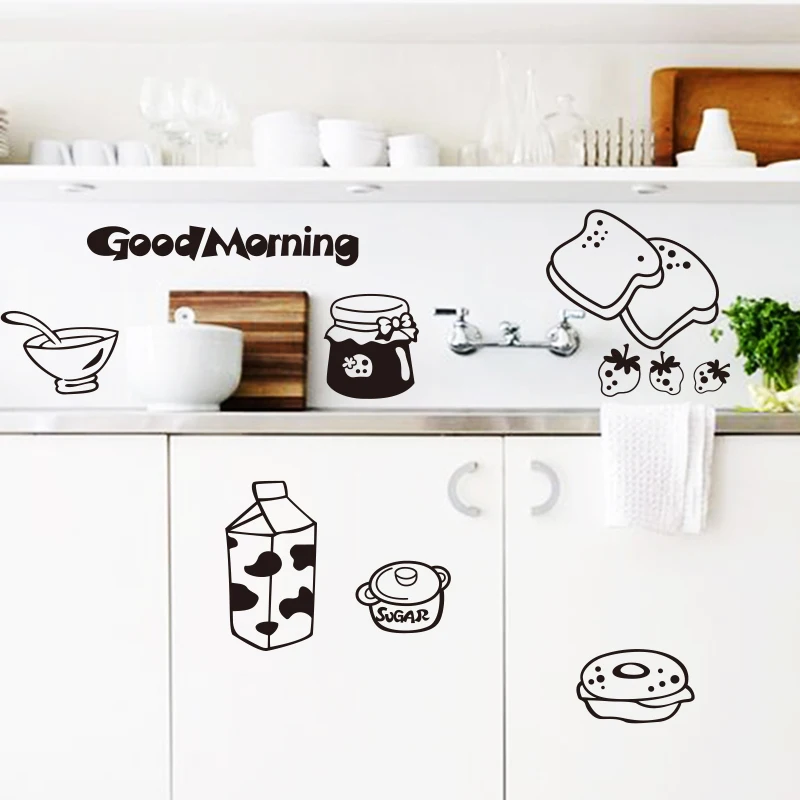 Art design 2015 hot selling environmental removable home decor kitchen milk breakfast wall sticker for or dining room | Дом и сад