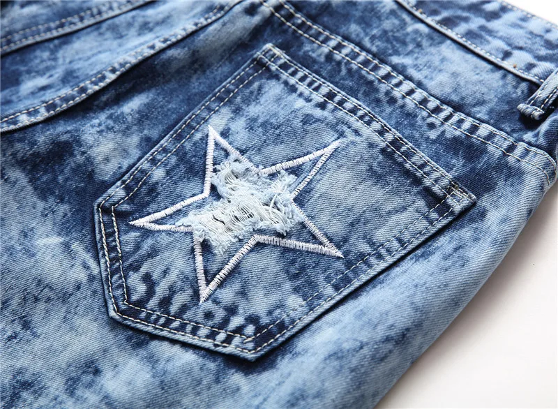 Мужские джинсы рваные с эффектом снега повседневные в стиле хип хоп штаны