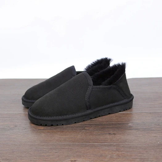 black suede Роскошные зимние ботинки на натуральном меху из овечьей кожи; большие размеры в австралийском стиле; высококачественные замшевые стильные ботинки без застежки; мужская обувь - Цвет: black suede
