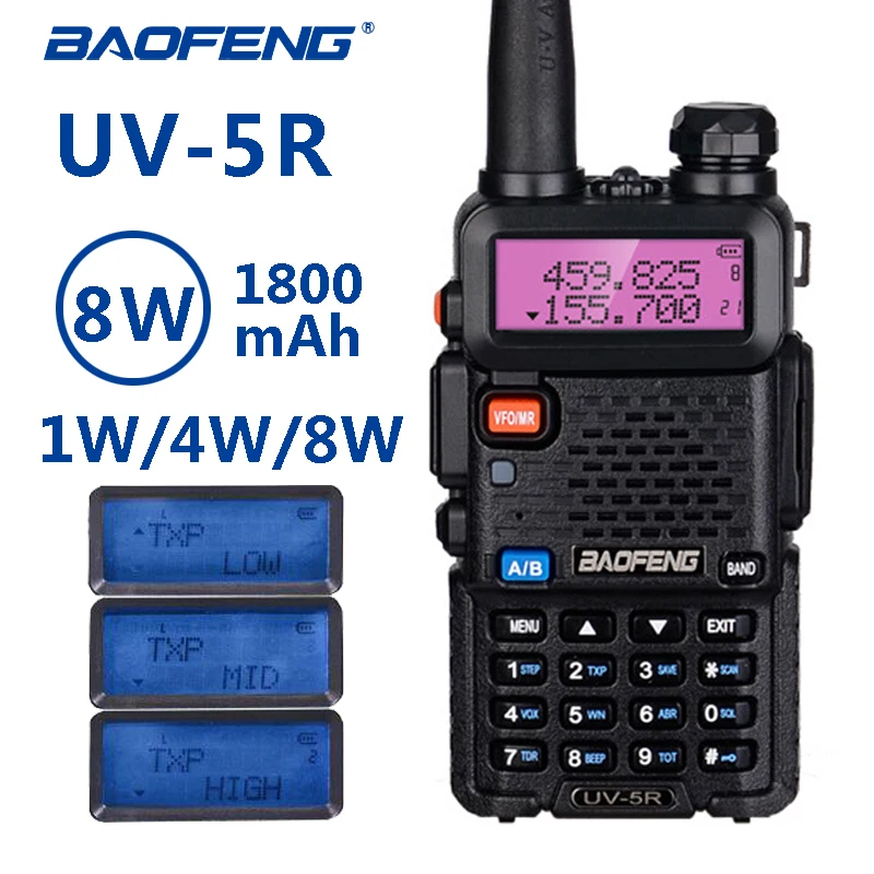 Baofeng UV 5R 8 Вт иди и болтай Walkie Talkie “иди охота любительская радиостанция 10 км