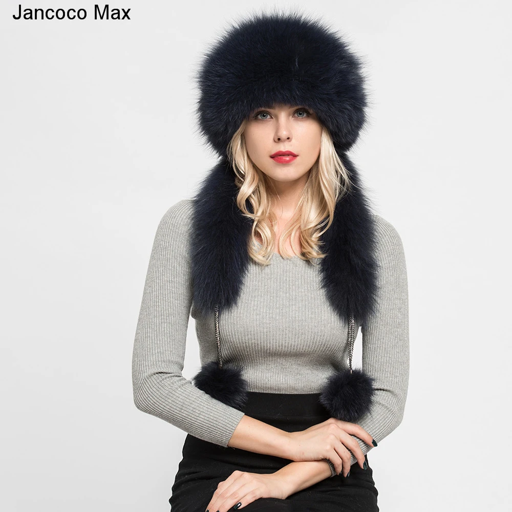 Jancoco Max/новые стильные женские теплые зимние шапки из натурального меха кролика Рекс и лисы модные меховые шапки шарф наивысшего качества S7145