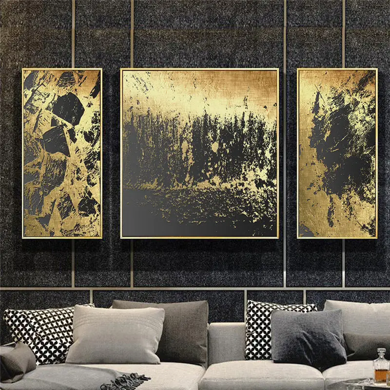 Абстрактный золотистый и черный Скандинавская Картина на холсте Home Decor Wall Art
