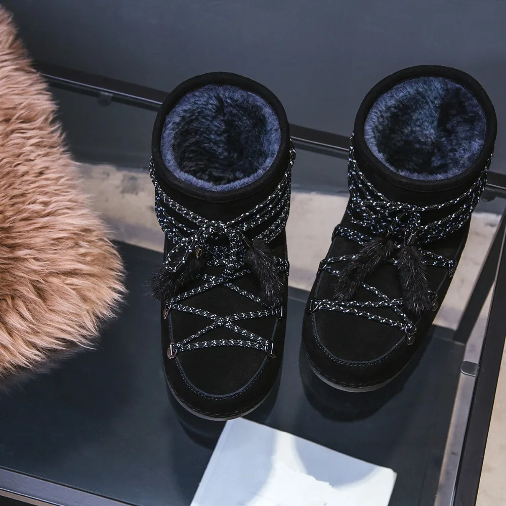 Hiver Bottines Femme/фирменный дизайн коричневый цвет на шнуровке Шерсть женские зимние