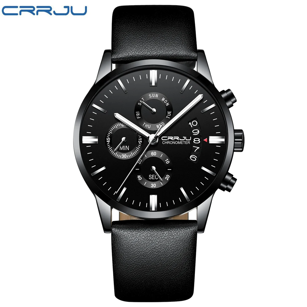 

CRRJU Sports Quartz Mens Watches Fashion Leather Chrono Watch For Men Waterproof Male Wristwatch Reloj Hombre Relogio Masculino