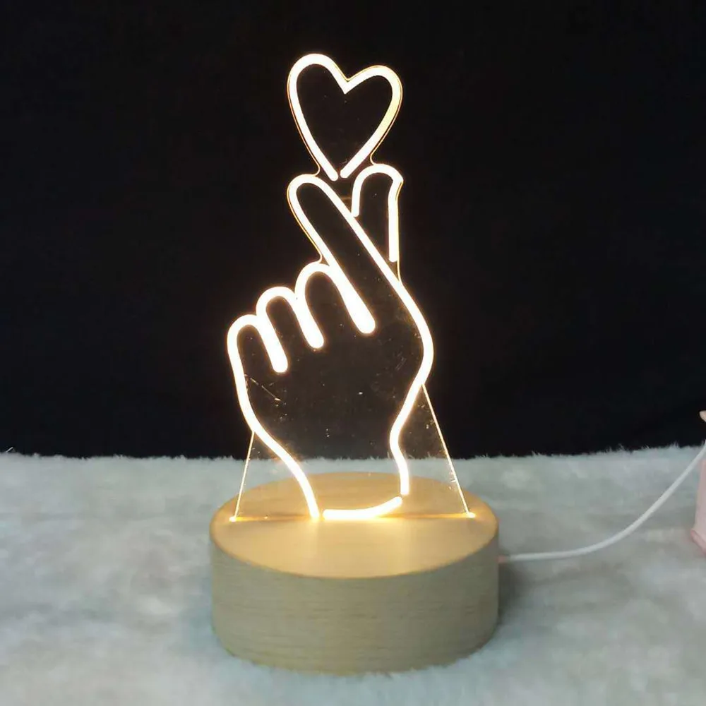 

Прямая поставка, 3D иллюзия, деревянная основа, светодиодный ночник, украшение для стола с USB-кабелем, акриловый, плоский, для детской спальни, подарок на день рождения и Рождество