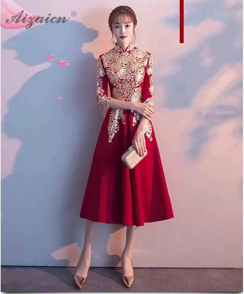 Красное традиционное китайское свадебное платье Qipao женская розовая одежда мода для девочек Cheongsam хлопок А-силуэт плюс размер вечерние платья