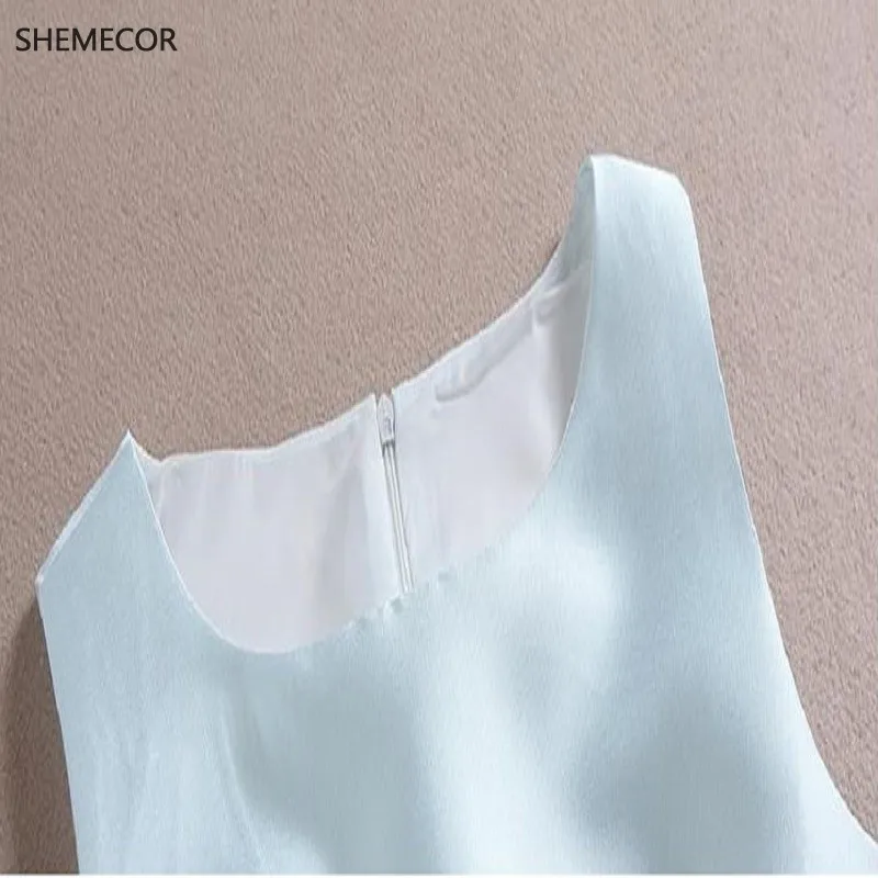 Женское ТРАПЕЦИЕВИДНОЕ ПЛАТЬЕ жилет SHEMECOR голубое и розовое платье трапеция с