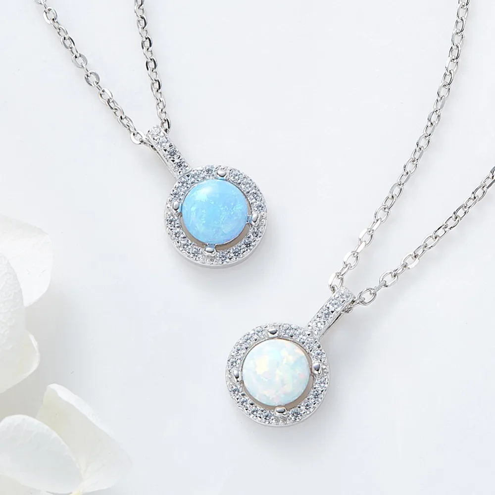 CDE Blue White Opal Necklace collier femme Pendant 925 Sterling Silver Transparent Chain Choker Women Jewelry Gifts | Украшения и