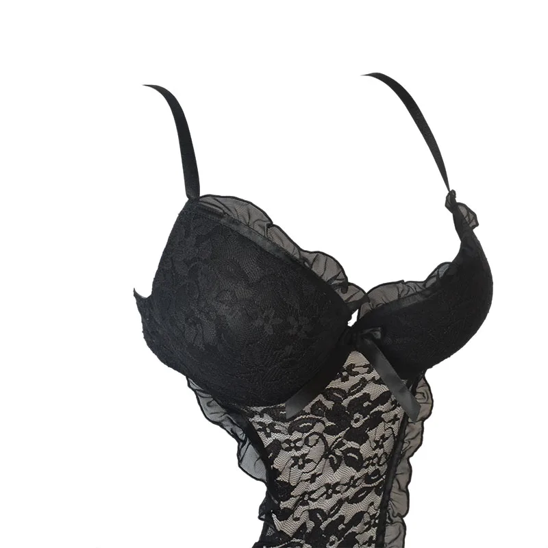 Бесплатная доставка пикантное нижнее белье Цельный боди 3/4 пуш ап чашка черное