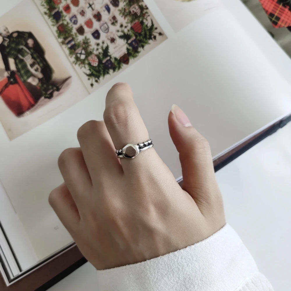 Уникальные подвесные двухслойные нестандартные серебряные кольца с бусинами